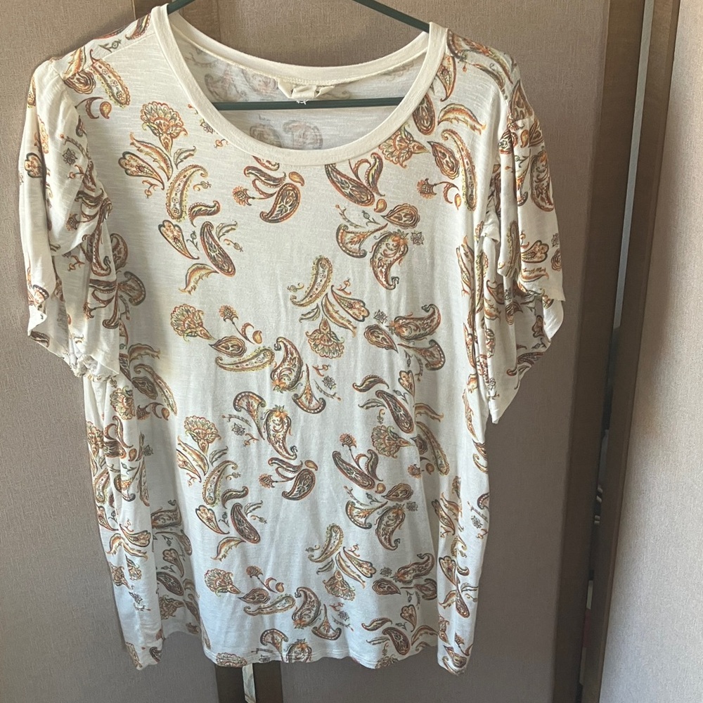 Vintage Style & Co. Cream and Brown Paisley Short Sleeve Top 0x